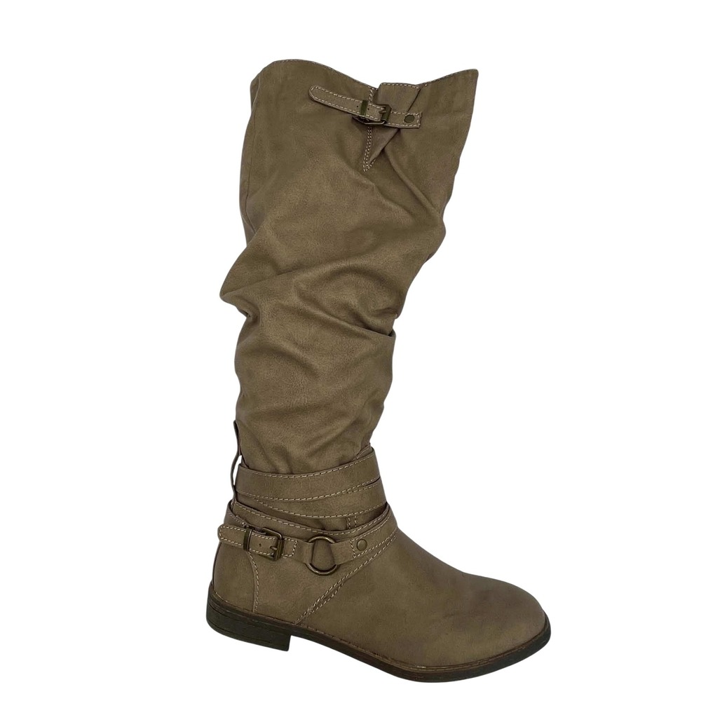 ACC Collection Gigi EWC Tall Slouch Boots Taupe Brown Buckle Straps Womens 7.5